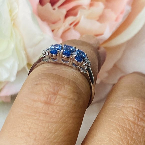 Blue Tanzanite White Diamond Accent 0.63ctw Rhodium Over Sterling Silver… - Picture 6 of 6
